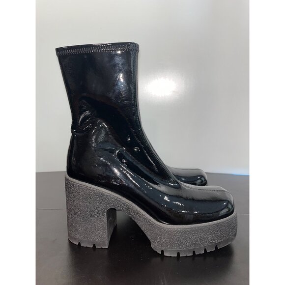 Jeffrey Campbell Womens Black‎ Patent Leather Platform Boots Chunky Heels Sz 10 - Picture 5 of 12